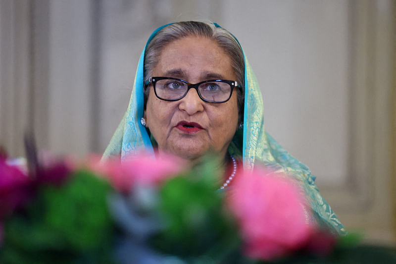 Bangladeshi Prime Minister Sheikh Hasina speaks during the annual Munich Security Conference, in Munich, Germany, 17 February 2024.